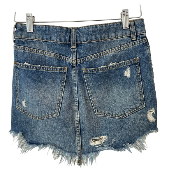 Free People Wild Rose Denim Skirt Women 24 Floral Embroidered Studded Distressed - Picture 3 of 8